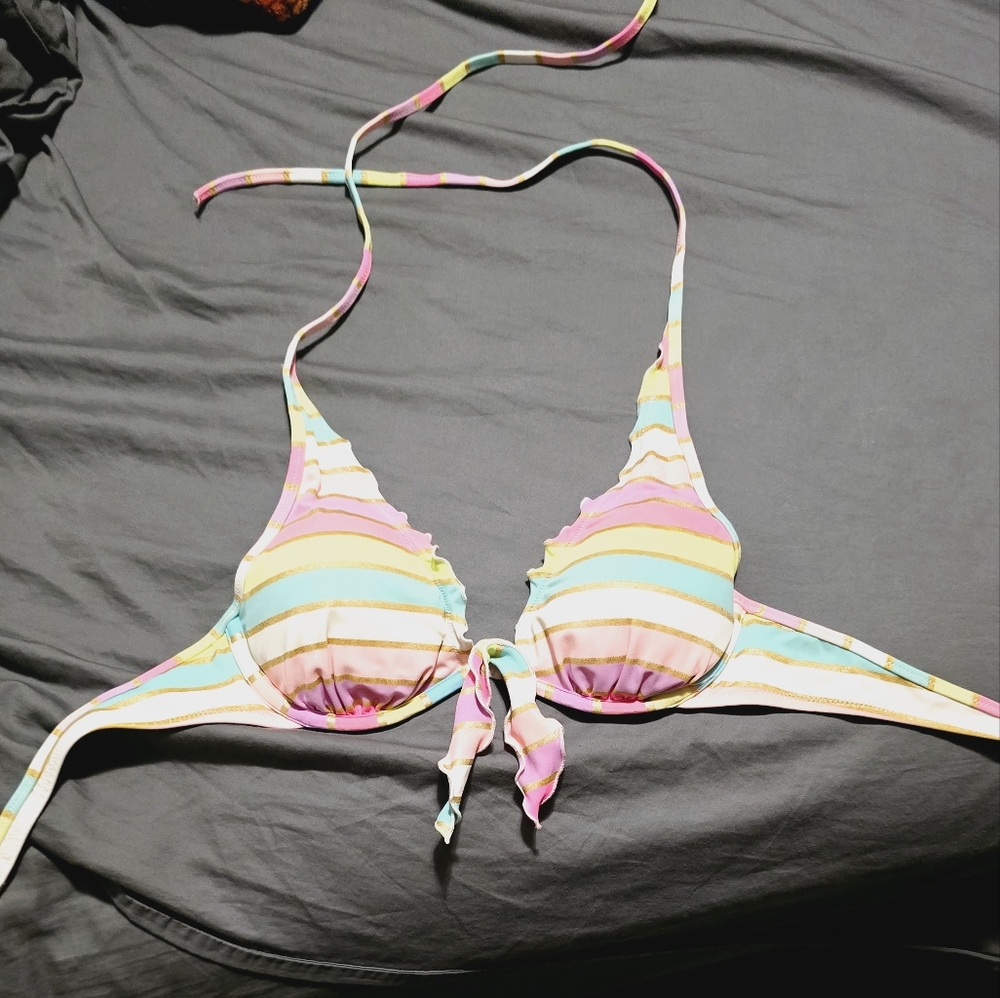 Victoria's Secret Push Up Underwire swimsuit top. Pastel striped size 34B